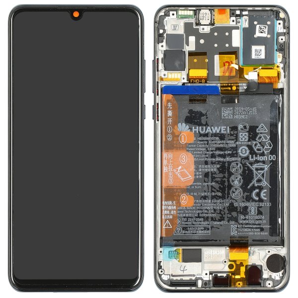 Lcd + Touch + Frame + Batteria Per Huawei P30 Lite Global Version Mar-Lx1M - Midnight Nero