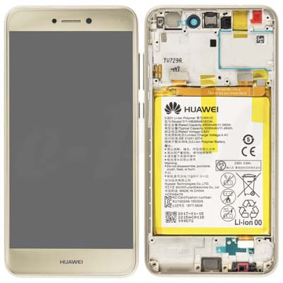 Display Lcd Schermo Con Cornice + Batteria Per Huawei P8 Lite 2017 Oro. Service Pack.