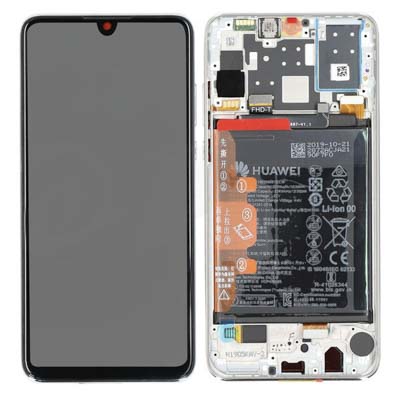 Lcd + Touch + Frame + Batteria Per Mar-Lx1M Huawei P30 Lite Global Version - Pearl Bianco